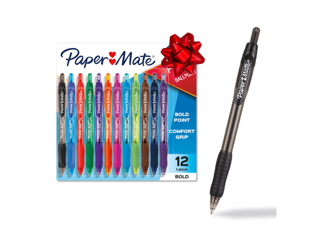 Profile Retractable Ballpoint Pens Bold, 1.4mm, Assorted Colors, 144 Count - Back to School, Home, Office, Teacher Supplies, Pack of 12
