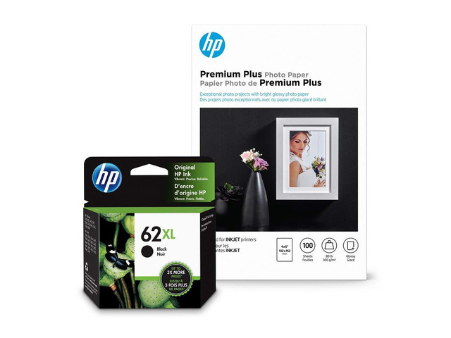 62XL Black Ink Premium Plus Photo Paper, Glossy, 100 Sheets, 4x6