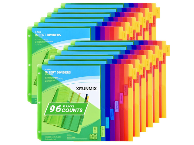 8-Tab Binder Dividers - Index Pockets Divider for 3 Ring Binders, 3-Hole Plastics Sheets Protectors for US Letter Size in 0.5'', 1'', 2'', 3 inch...