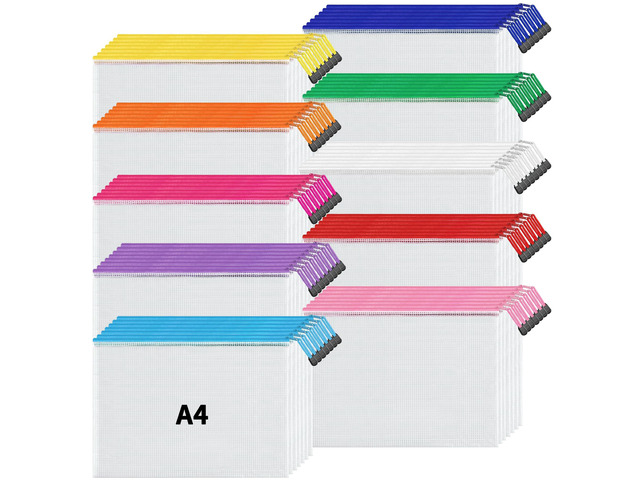 A4 Mesh Zipper Pouch Bags, 72 Pcs Waterproof Zipper Pouch Bags Multi-use Mesh Bags for Board Games & Puzzles, Office School Supplies, Toys,...