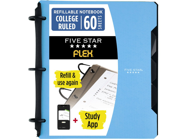 Flex Refillable Notebook + Study App, College Ruled Paper and 1 Inch TechLock Ring Binder with Pockets, Tabs and Dividers, 200 Sheet Capacity,...