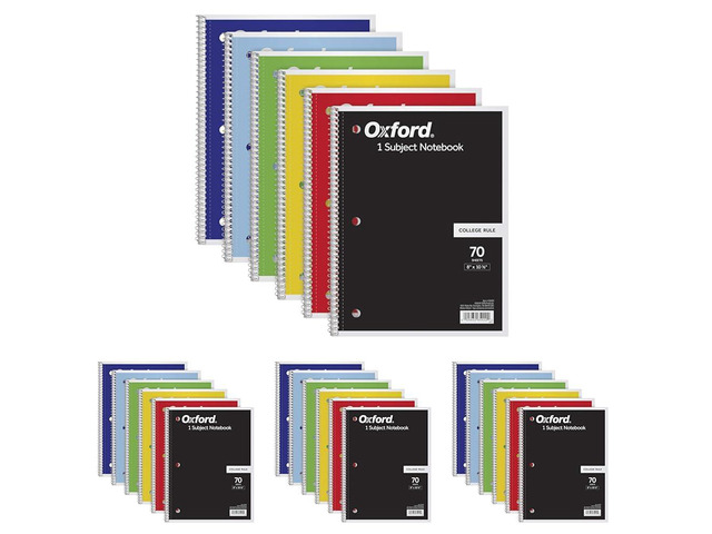 Spiral Notebook,1 Subject,College Ruled Paper,8 x 10-1/2 Inch,Color Assortment Design May Vary (65007),(Pack of 24)