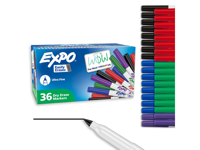 Dry Erase Markers, Low Odor Ink, Ultra Fine Tip, 36 Count - For Whiteboards, Home, Office Essentials, School, Teacher Supplies