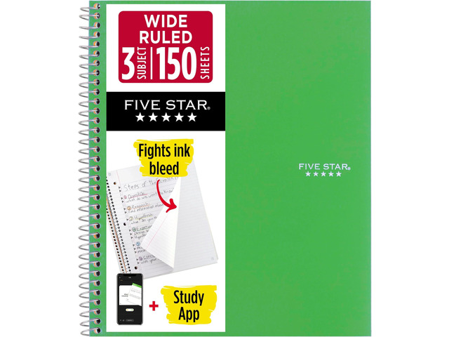 Spiral Notebook 3 Subject Wide Ruled Forest Green 150 Sheets Water Resistant Cover Pack of 6