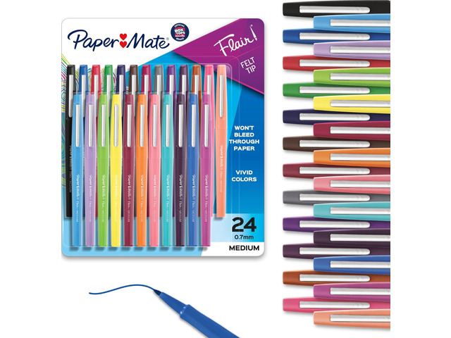 Flair Felt Tip Pens, Medium Point, Assorted Colors, 24 Count - Home, Office, Back to School, Teacher Supplies