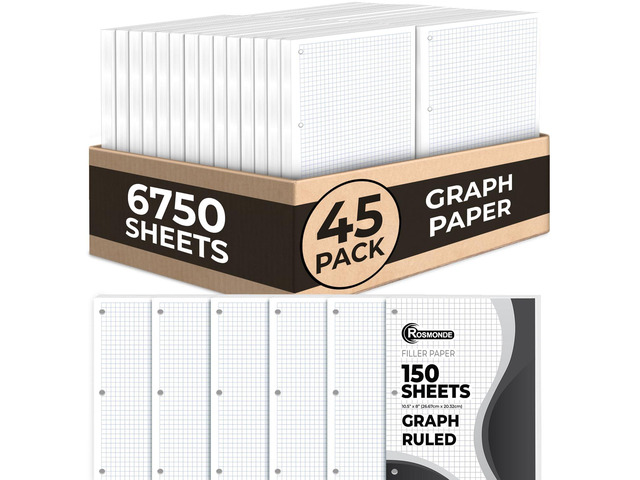 6750 Sheets Loose Leaf Paper Bulk, 45 Pack, Graph Paper Bulk Bulk Grid Paper, 4x4, 8' x 10.5', Thick Graphing Paper, Fights Ink Bleed, 3 Hole...