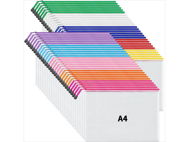 A4 Mesh Zipper Pouch Bags, 56 Pcs Waterproof Zipper Pouch Bags Multi-use Mesh Bags for Board Games & Puzzles, Office School Supplies, Toys,...