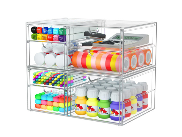 Acrylic 2-Pack 7-Drawer Makeup & Storage Organizer for Bath,Desk Smooth-glide drawers, clear body, dustproof, wipe clean, for office supplies,...