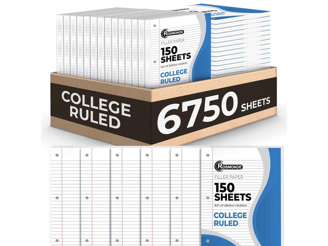 Loose Leaf Paper Bulk, 6750 Sheets, 45 Pack, College Ruled Paper Bulk Notebook Paper, 8' x 10.5', 150 Sheets/Pack, Bulk Office Filler Paper, 3 Hole...