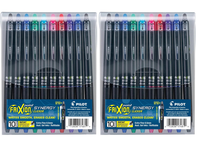 FriXion Synergy Clicker Erasable,Refillable & Retractable Gel Ink Pens,Extra Fine Point,Assorted Ink Colors,(17481),10 Count (Pack of 2)