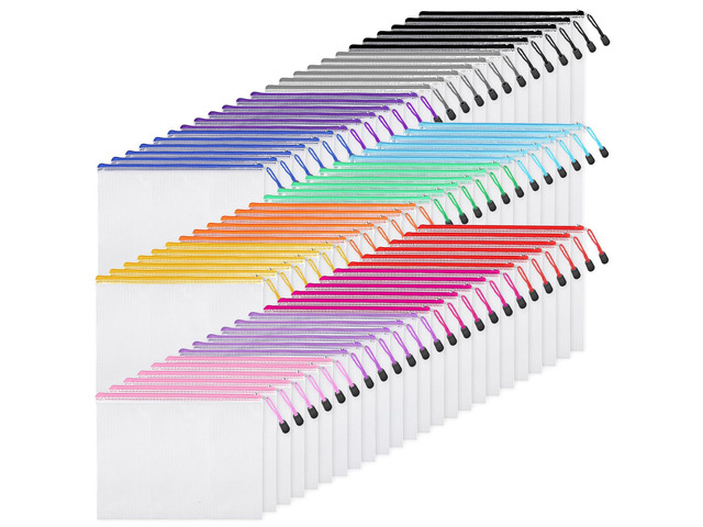 72pcs Mesh Zipper Pouch, A4 Size, 12 Colors Zipper Bags for Organizing Storage, Waterproof Puzzle Bag, Zipper File Bags for Board Games and School...