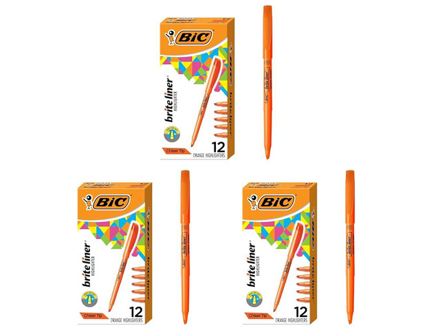 Brite Liner Highlighters, Chisel Tip, 12-Count Pack of Orange Highlighters, Ideal Highlighter Set for Organizing and Coloring (Pack of 3)