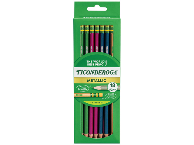 Wood-Cased Pencils, Pre-Sharpened #2 HB Soft, Metallic Colors, 18 Count, Standard Size, High Quality Eraser