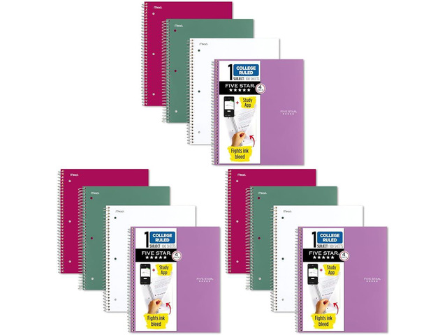 Spiral Notebook + Study App,100 Sheets,1 Subject,College Ruled Paper,Fights Ink Bleed,Water Resistant Cover,820337-ECM,Purple,Pink,White &...