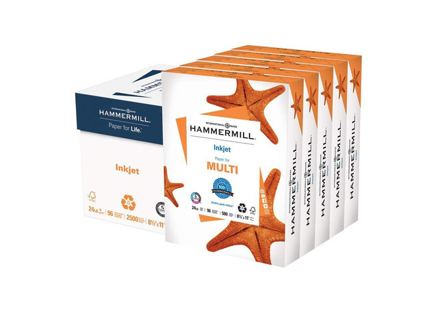 Printer Paper, Multipurpose Inkjet Paper 24 lb, 8.5 x 11-96 Bright, Made in the USA, 105050C - 5 Ream (2,500 Sheets)