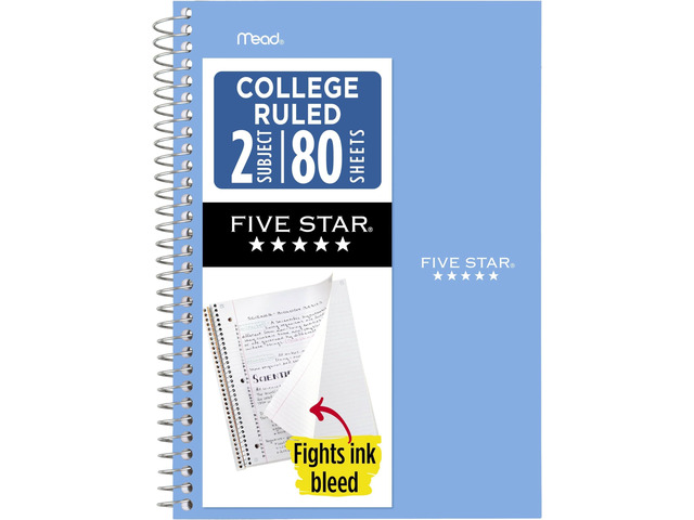 Spiral Notebook, 2 Subject, College Ruled, 9 1/2' x 6' 80 Sheets, Tidewater Blue (840029CG1-ECM) (Pack of 12)
