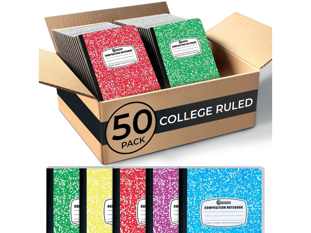 50 Pack Bulk Composition Notebooks, College Ruled, Bulk Notebooks Bulk School Supplies, 200 Pages (100 Sheets), 9-3/4 x 7-1/2, Bulk College Ruled...