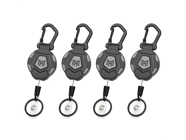 4-Pack Retractable Keychain, Heavy Duty Carabiner Badge Holder, Tactical ID Badge Reel with 31.5 Steel Retractable Cord, 8.0 oz