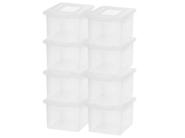 8 Pack File Box, Plastic Document Organizer with Lid, 35 Qt, Clear Portable Moving Box, Stackable and Secure Storage, Durable Container Set for...