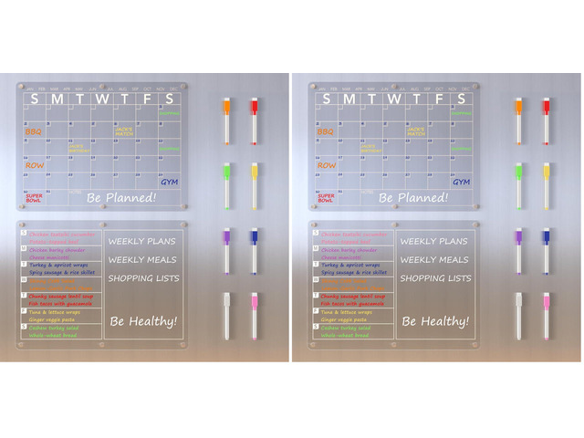 Acrylic Magnetic Dry Erase Board Calendar for Fridge, Clear Monthly and Weekly Meal Planner Whiteboard Refrigerator, Menu Board for Kitchen, w/ 8...