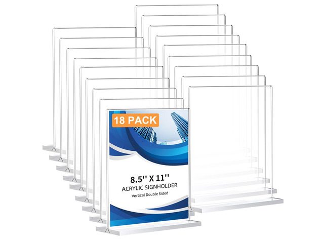 18 Pack Acrylic Sign Holder 8.5 x 11, Double-Sided Clear Sign Holder Plastic Stands for Display, T Shape Acrylic Table Sign Stands for Office Store...