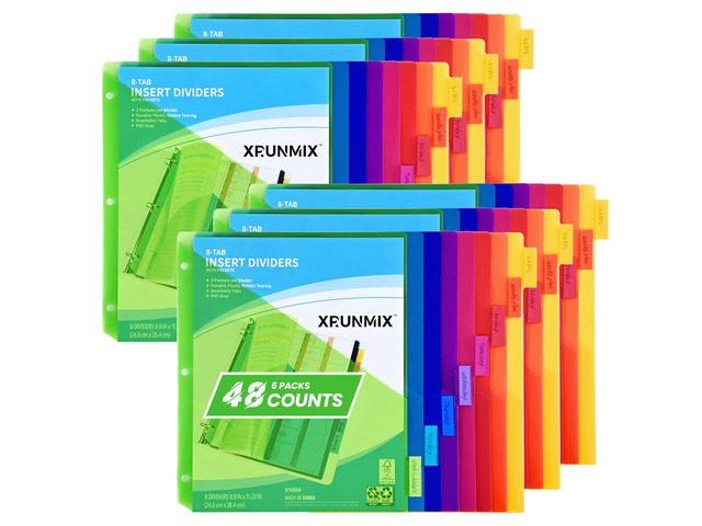 8-Tab Binder Dividers - Index Pockets Divider for 3 Ring Binders, 3-Hole Plastics Sheets Protectors for US Letter Size in 0.5'', 1'', 2'', 3 inch...