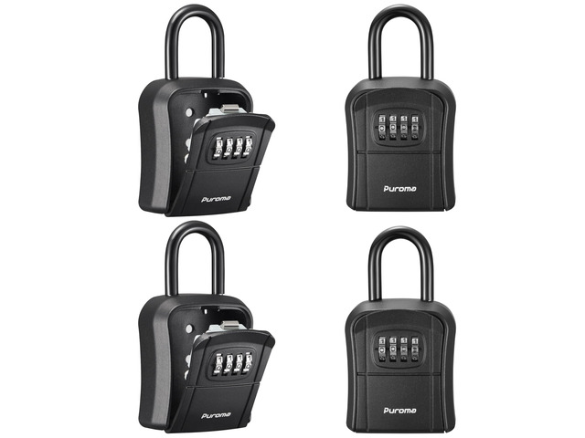Key Lock Box Outdoor 4 Digit Code Combination Lockbox House, 4 Black For Contractors Guest Realtor Storage Keys, Portable, Home Wall Mount,...