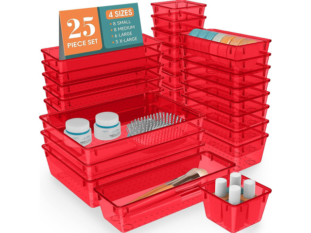 25 PCS Plastic Drawer Organizer Set, Makeup Organizers and Storage Bins 4 Sizes Desk Drawer Divider Organizers and Storage Bins for Jewelry,...