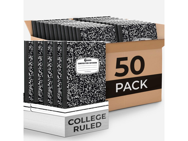 50 Pack Bulk Composition Notebooks, College Ruled, Marble Notebook Bulk School Supplies, 200 Pgs (100 Sheets), 9-3/4 x 7-1/2, Hard Cover...