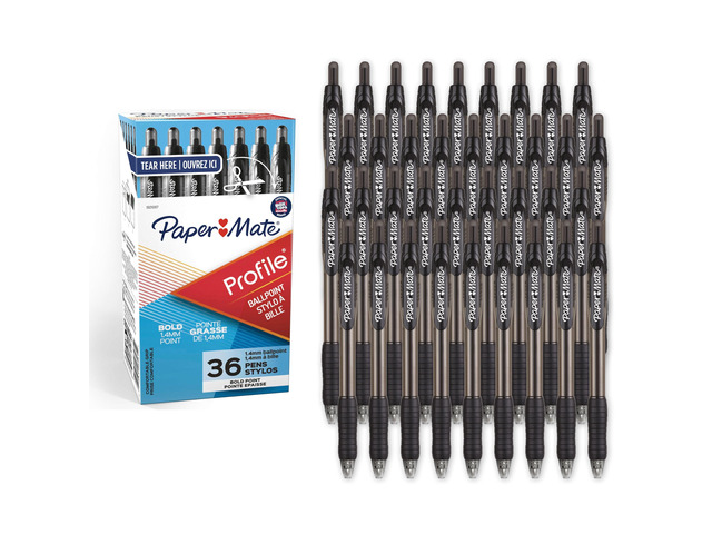 Profile Retractable Ballpoint Pens, Bold Point (1.4mm), Black, 36 Count - Office Supplies, Comfortable Grip, Everyday Writing