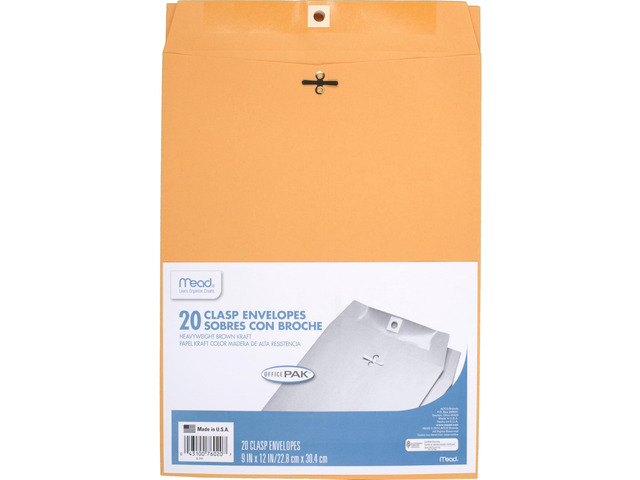 Envelopes, 9' x 12', Clasp Closure, Brown Kraft All-Purpose 24-lb Paper Mailing Envelopes, 20 Count (76020) (Pack of 12)