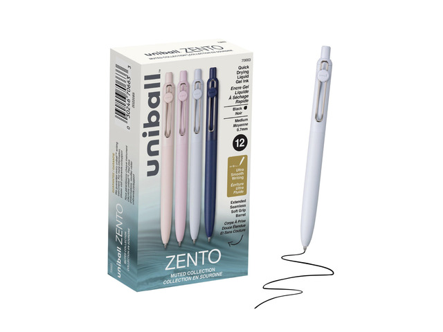 uniball Zento Gel Pens, Black Ink, 0.7mm Medium Point, 12 Count Retractable, Smooth Writing, Quick-Drying, No Smear, No Bleed, Muted Barrel Colors