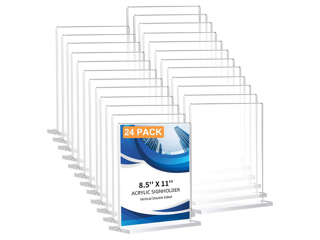24 Pack Acrylic Sign Holder 8.5 x 11, Double-Sided Clear Sign Holder Plastic Stands for Display, T Shape Acrylic Table Sign Stands for Office Store...