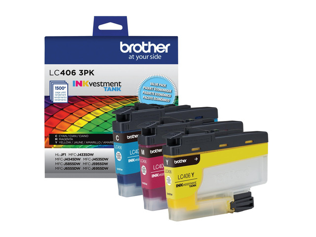 Genuine LC406 Ink Cartridges for INKvestment Tank Printers 3-pack cyan, magenta and yellow printer ink LC406 ink cartridges for select INKvestment...