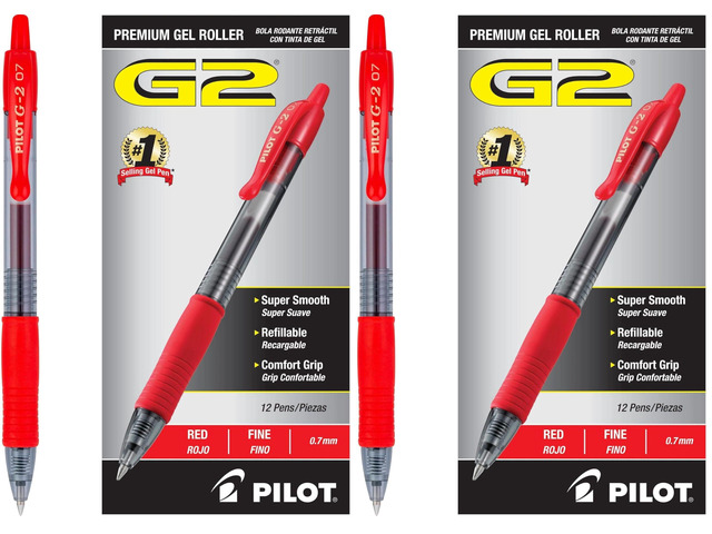 G2 Premium Refillable and Retractable Rolling Ball Gel Pens,Fine Point,Red Ink,(31022),12 Count (Pack of 2)