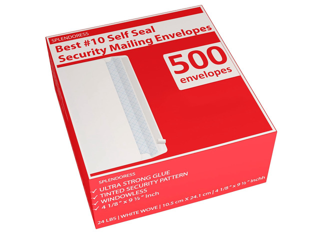 #10 Envelopes Letter Size Self Seal 500 Business Mailing Security Peel and Sealing Envelope 100% Tinted no 10 White Windowless Legal Regular...