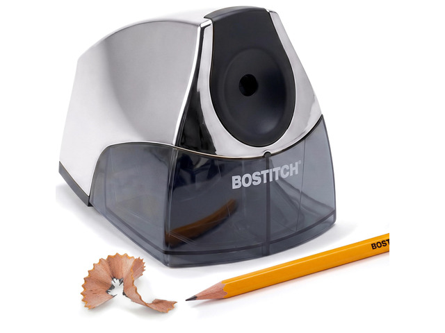 Office Electric Pencil Sharpener for Classroom & Desk Use, Heavy-Duty Stall-Free Motor, High-Capacity Shavings Tray, Chrome
