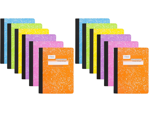 Composition Notebook, College Ruled Paper, 7-1/2' x 9-3/4', 100 Sheets per Comp Book, Assorted Colors (850106-ECM) (Pack of 12)