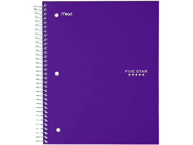 Spiral Notebook + Study App, 5 Subject, Wide Ruled Paper, 8' x 10-1/2', 200 Sheets, Fights Ink Bleed, Water Resistant Cover, Amethyst Purple...