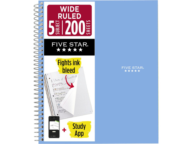 Spiral Notebook + Study App, 5 Subject, Wide Ruled Paper, 8' x 10-1/2', 200 Sheets, Fights Ink Bleed, Water Resistant Cover, Tidewater Blue (73196)...