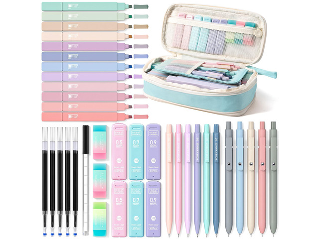 School Supplies with Cute Pencil Case, 39ct, Blue Back to School Stationery Set, Essentials for College & Nursing Students, 5 Gel Pens, 6...
