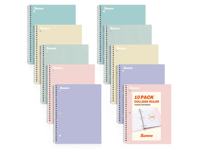 Spiral Notebooks, 1-Subject, 10 Pack, College Ruled Paper, 8' x 10-1/2', 70 Sheets per Notebook,3-Hole Punched Paper, Pink,Purple, Blue, Green,...