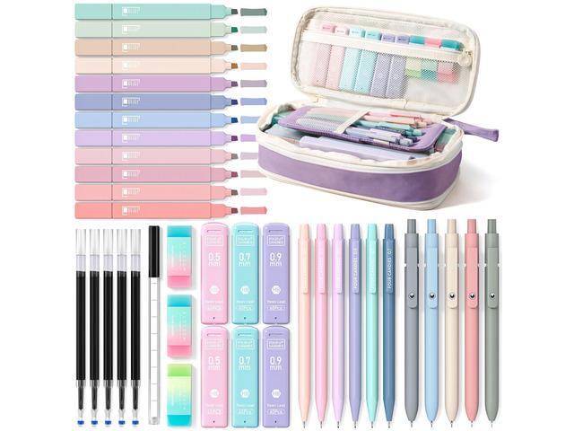 School Supplies with Cute Pencil Case, 39ct, Purple Back to School Stationery Set, Essentials for College & Nursing Students, 5 Gel Pens, 6...