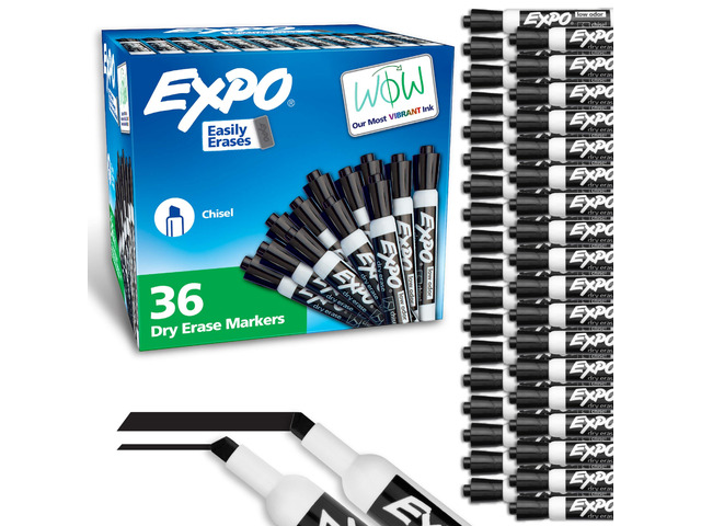 Dry Erase Markers, Low Odor Ink, Black, Chisel Tip, 36 Count - Easily Erases, Ideal for Classroom, Home, Office, Back to School, Teacher Supplies