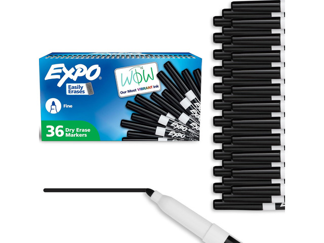 Dry Erase Markers, Low Odor Ink, Black, Fine Tip, 36 Count - Easily Erases, Ideal for Classroom, Home, Office, Back to School, Teacher Supplies