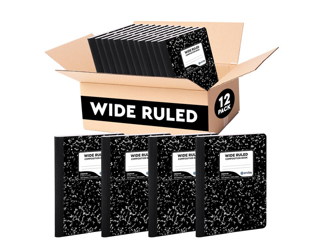 Marble Composition Notebook Wide Ruled (12 Pack) 100 Sheets Black Composition Notebook For Back to School, Home and Office
