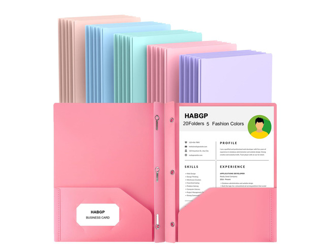 Plastic Folders with Pockets and Prongs, 20 Pack, Colored Folder with Prong Heavy Duty, 2 Pocket 3 Prong Folders, Pocket Folders with Prongs,...