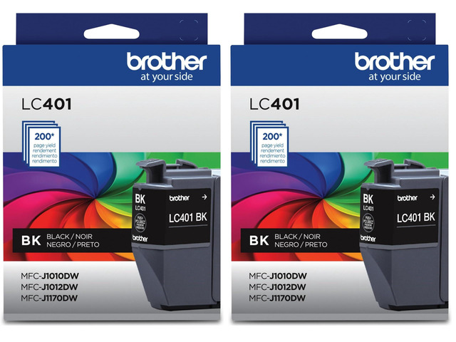 Ink Cartridge, Black, LC401BK, Standard Yield Pack of 2