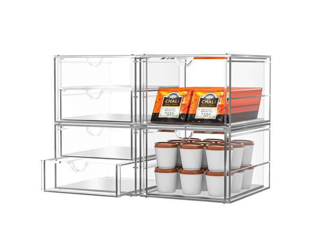 4-Pack Acrylic 6-Drawer Office & Makeup Storage Organizer,Desk Smooth-glide drawers, clear body, dustproof, wipe clean, for stationery, lipsticks,...