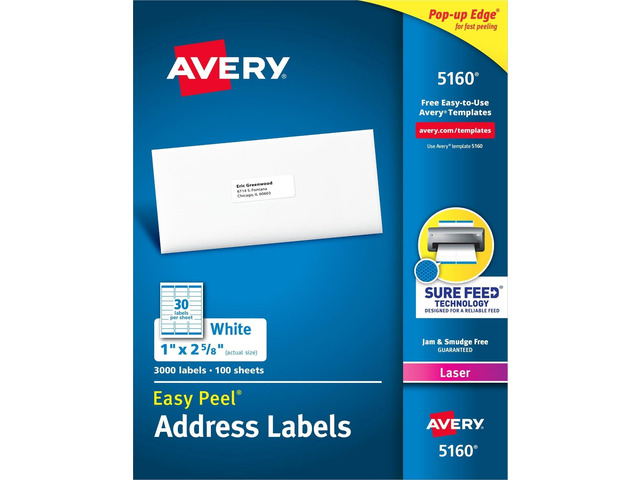 Easy Peel Printable Address Labels with Sure Feed, 1' x 2-5/8' Customizable Stickers, White, 3,000 Blank Mailing Labels, Great for Mailing,...